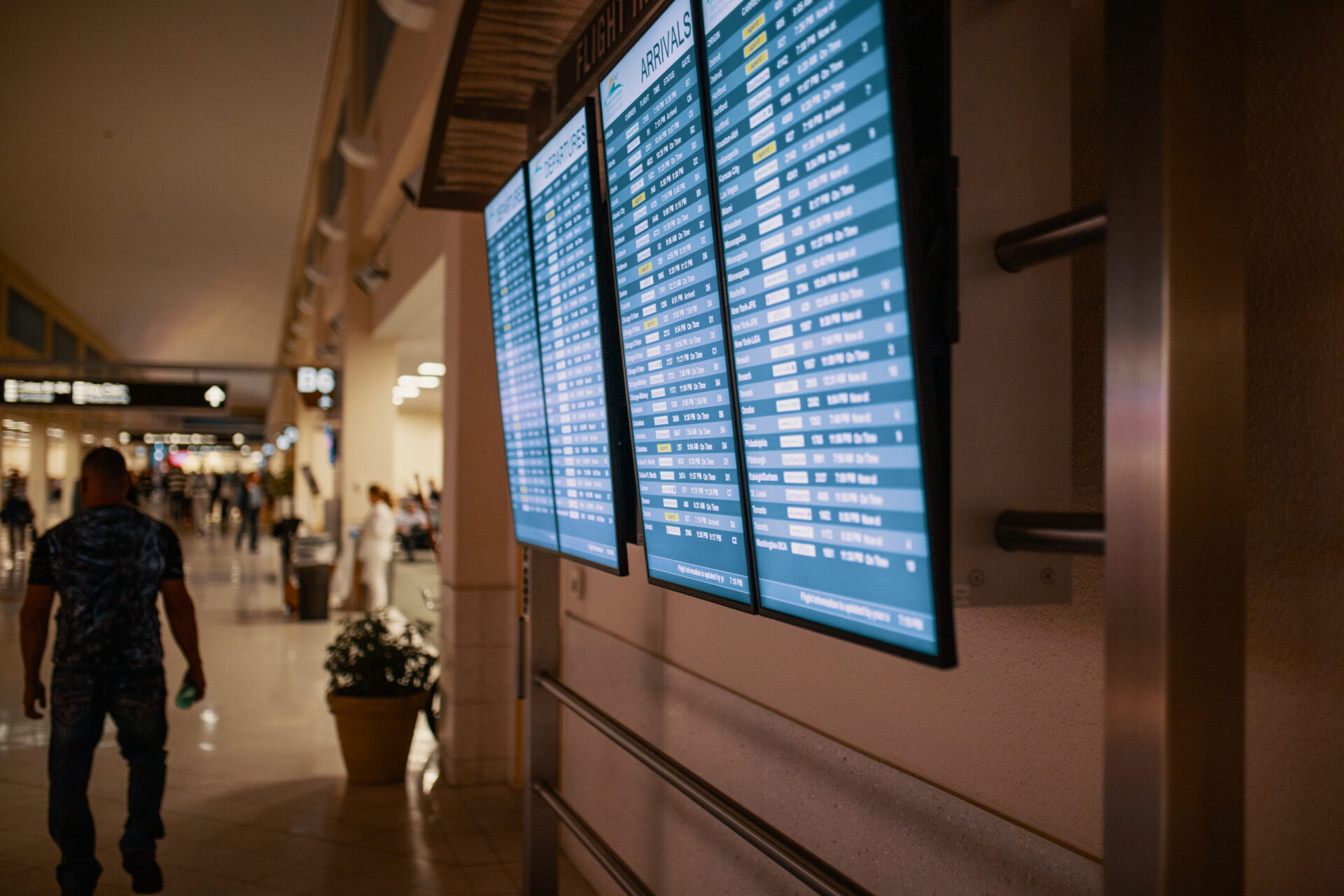 Airline flight schedules on flat screen televisions