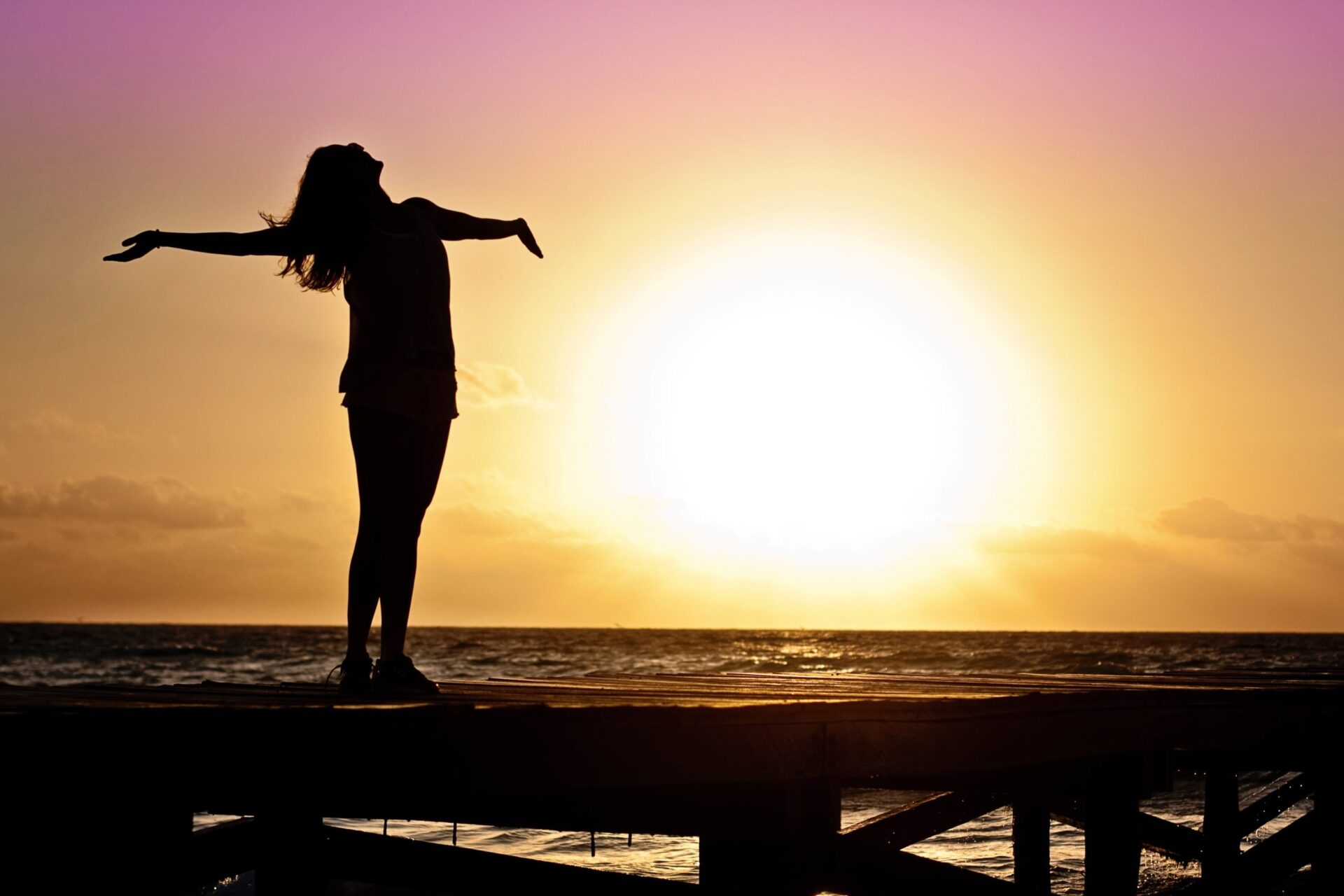 Silhouette photo of woman against during golden hour