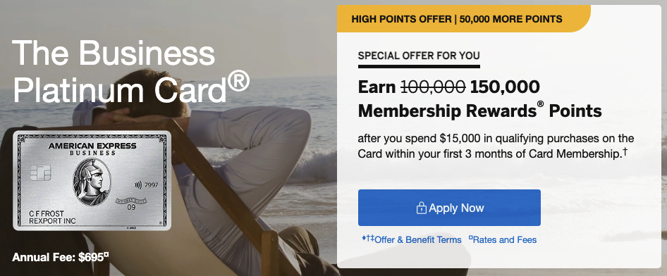 Targeted welcome offer of 150,000 Membership Rewards Points after spending $15,000 within three months. This offer shows up for some users in incognito mode.