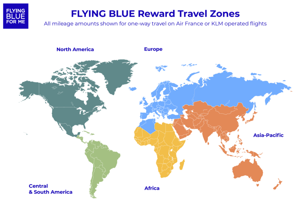 Flying Blue reward travel zone map.