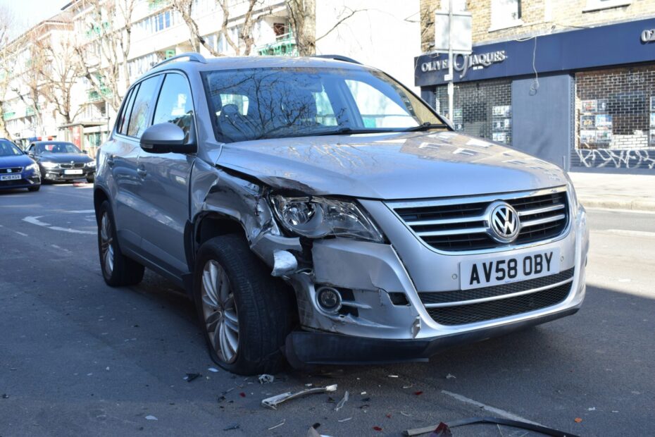 Image of a car after being involved in a road traffic collision.